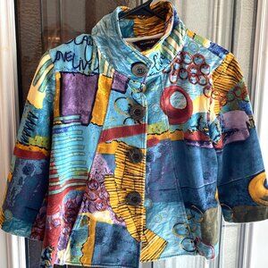Multiples Women's jacket size petite med. baby doll style brightly colored